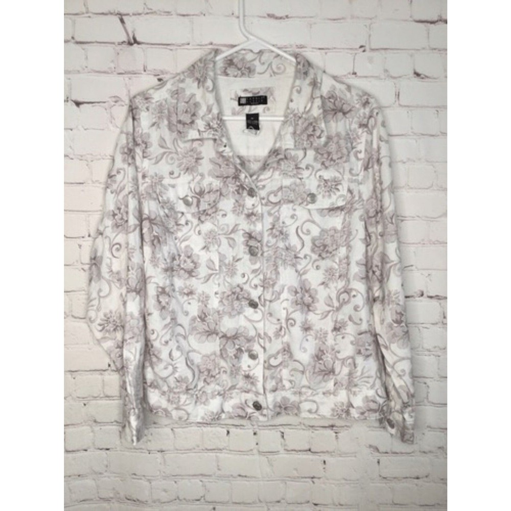NWOT Carole Little White/Pink Jean Cottagecore Shirt Jacket Women 1X China Linen
